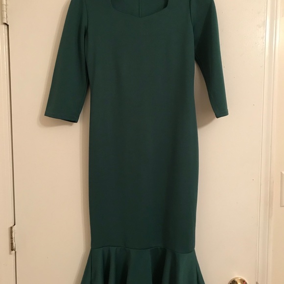 Retro Kelly Green Dress, 3/4 sleeves - Picture 2 of 6